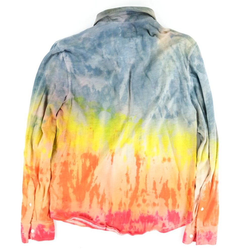 True Custom Lucky Brand Sweater Button Down Shirt Fire Theme Sz. M L/S Tie Dye - Picture 2 of 5